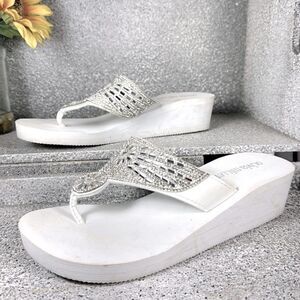 Olivia Miller Women's Batumi Jeweled Wedge Sandals White Size 7
